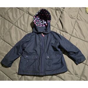 JoJo Maman Bébé Splash Splash Girls Waterproof Jacket Size 2T Navy & Floral